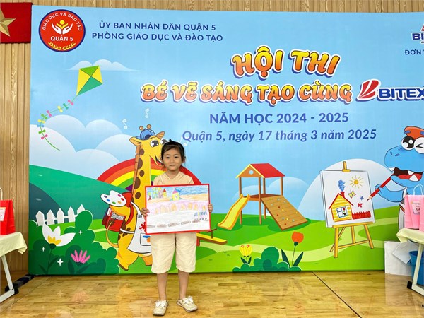 MN14B- bé Đoàn Lâm Gia Tuệ,5-6 tuổi đạt giải Khuyến khích trong Hội thi Bé vẽ sáng tạo cùng Bitex cấp Quận năm học 2024-2025