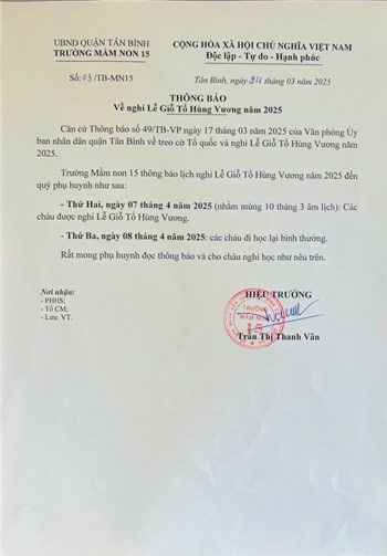 Thông báo về thời gian nghỉ Lễ Giỗ tổ Hùng Vương năm 2025
