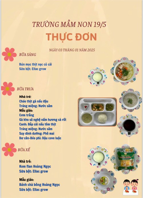 Thực đơn ngày 03 tháng 01 năm 2025