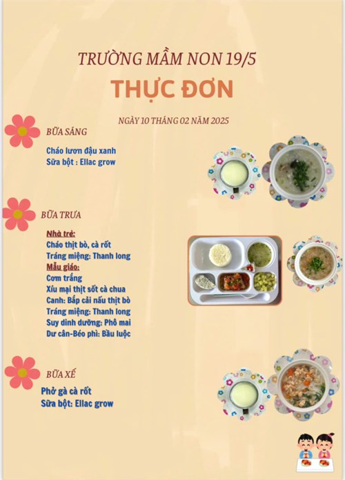thực đơn ngày 10 tháng 02 năm 2025