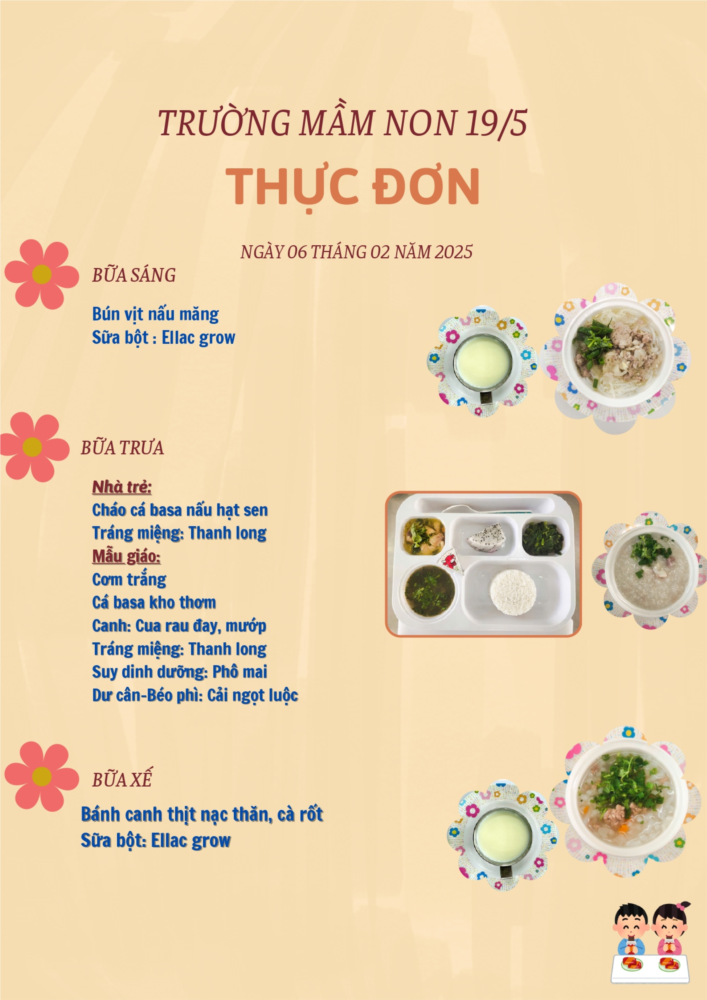 Thực đơn ngày 06 tháng 2 năm 2025