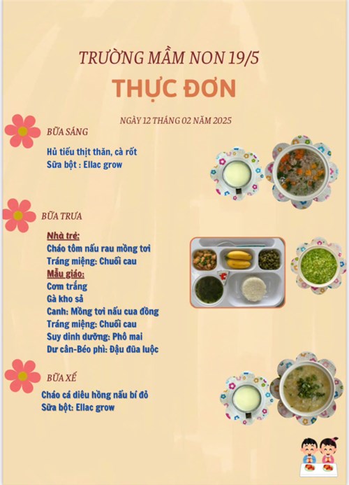 thực đơn ngày 12 tháng 02 năm 2025