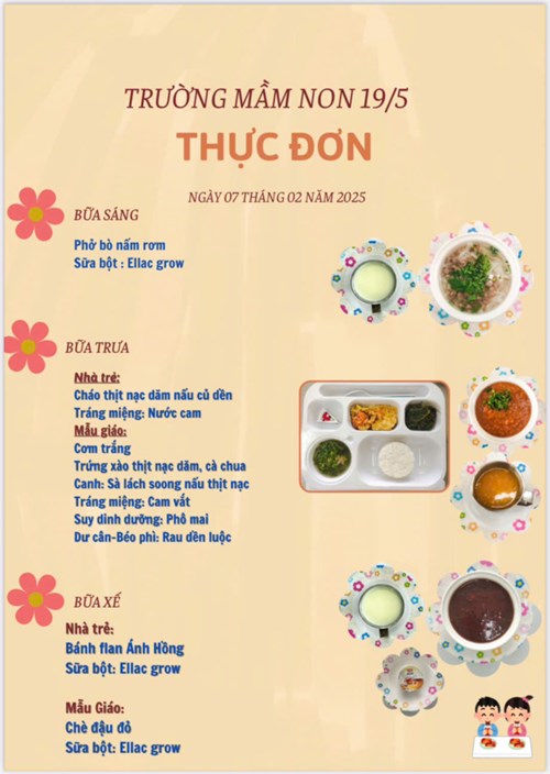 thực đơn ngày 07 tháng 02 năm 2025