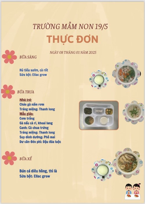 Thực đơn ngày 08 tháng 01 năm 2025