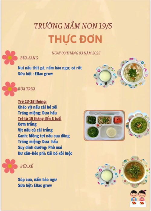 Thực đơn ngày 03 tháng 03 năm 2025