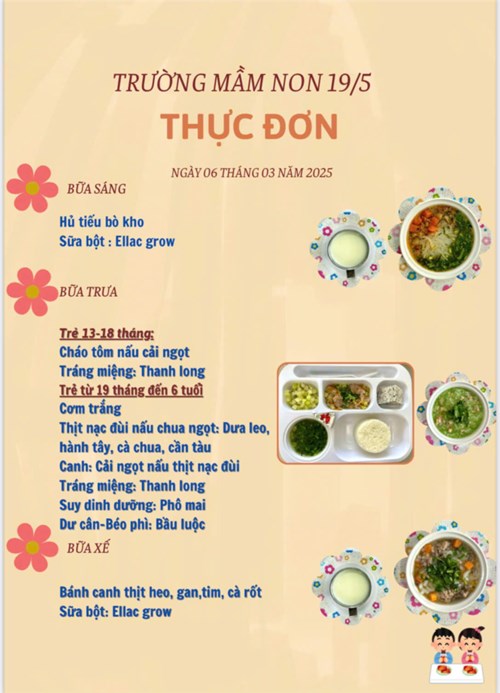 Thực đơn ngày 06 tháng 03 năm 2025