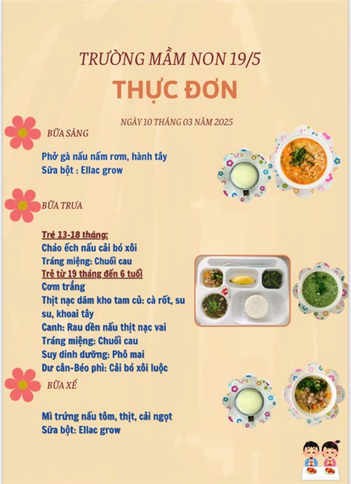 Thực đơn ngày 10 tháng 03 năm 2025