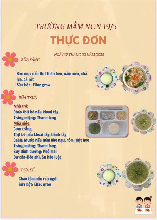 Thực đơn ngày 17 tháng 02 năm 2025