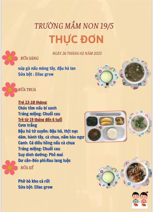 Thực đơn ngày 26 tháng 02 năm 2025