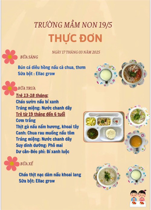 Thực đơn ngày 17 tháng 3 năm 2025