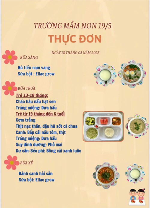 Thực đơn ngày 18 tháng 3 năm 2025