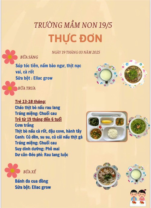 Thực đơn ngày 19 tháng 3 năm 2025