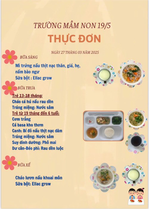 Thực đơn ngày 27 tháng 03 năm 2025