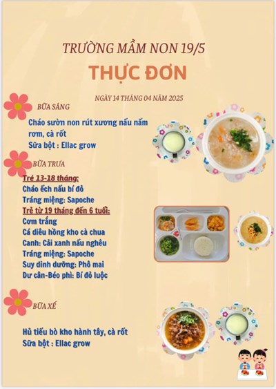 Thực đơn ngày 14 tháng 04 năm 2025