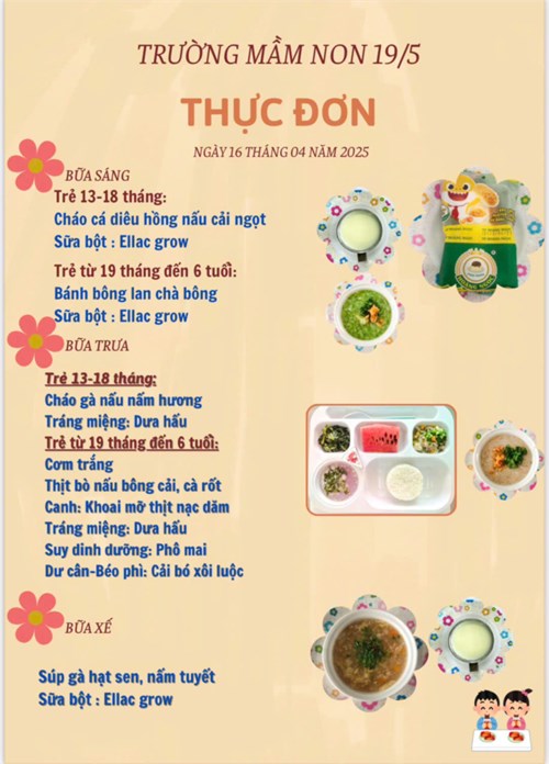 Thực đơn ngày 16 tháng 04 năm 2025