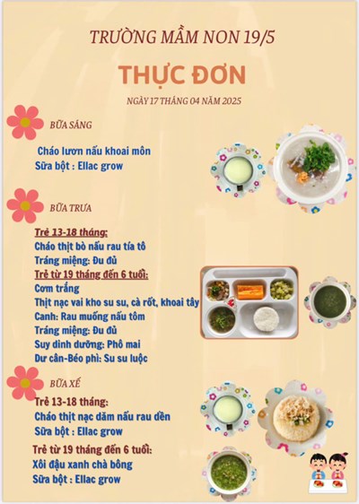 Thực đơn ngày 17 tháng 04 năm 2025