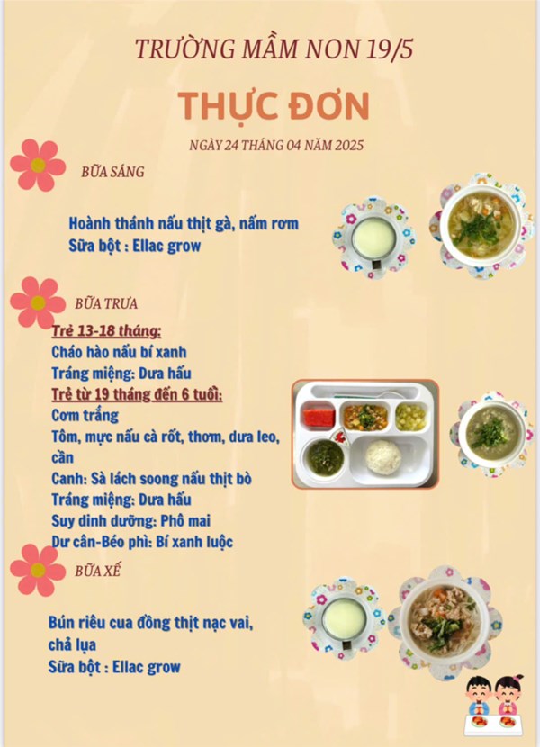 Thực đơn ngày 24 tháng 04 năm 2025
