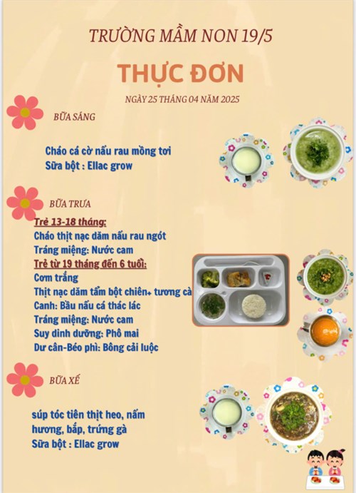 Thực đơn ngày 25 tháng 04 năm 2025