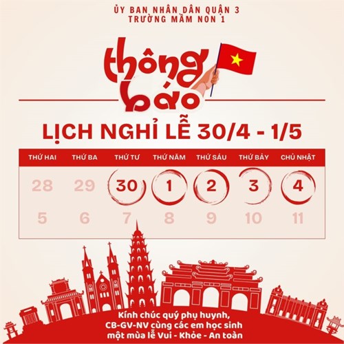 Thông báo nghỉ lễ 30/4 - 1/5 năm 2025