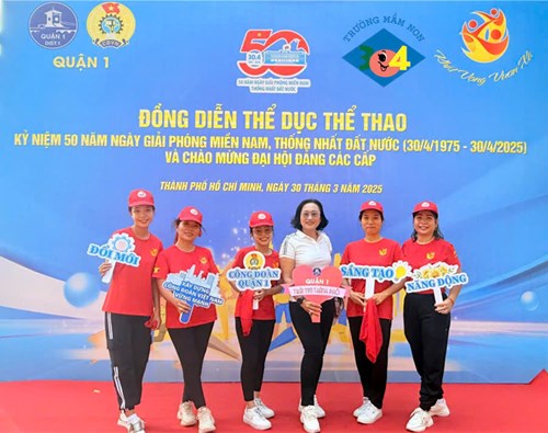Trường Mầm non 30-4 tham gia hoạt động  Đồng diễn thể dục thể thao  chào mừng đại hội Đảng bộ Quận 1 lần thứ XIII và hướng tới chào mừng kỷ niệm 50 năm ngày giải phóng Miền Nam thông nhất Đất nước