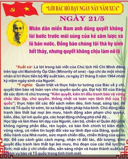 Lời Bác Hồ dạy ngày 21/5