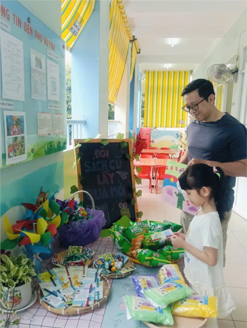 Hoạt động Phối hợp cùng phụ huynh   Gian hàng đổi sách cũ - Lấy quà mới  - Lớp 5-6 tuổi(1)