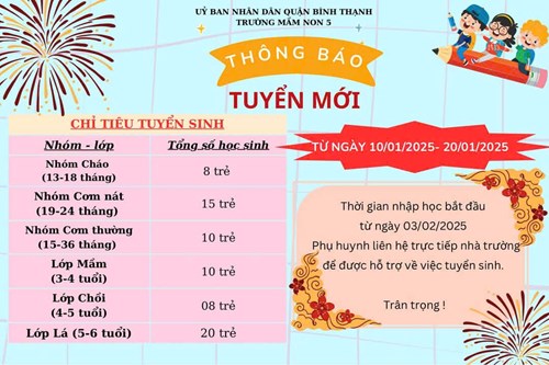 TRƯỜNG MẦM NON 5 trân trọng thông báo đến quý phụ huynh