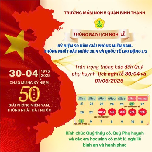 Thông báo về việc nghỉ lễ Ngày Chiến Thắng (30/4) và Ngày Quốc tế Lao động (01/5) năm 2025