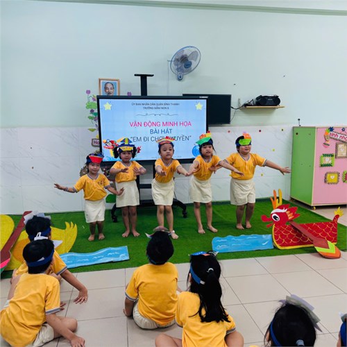 Giáo viên tổ chức hoạt động: Dạy vận động minh họa theo lời bài hát  Em đi chơi thuyền 