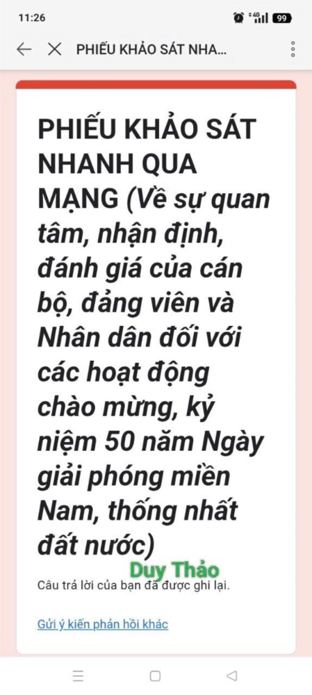Công Đoàn Viên Trường Mầm Non 7 Tham Gia Phiếu Khảo Sát   Về Sự Nhận Định, Đánh Giá Của Cán Bộ, Đảng Viên Và Nhân Dân Đối với Hoạt Động Chào Mừng, Kỷ Niệm 50 Năm Ngày Giải Phóng Miền Nam Thống Nhất Đất Nước 