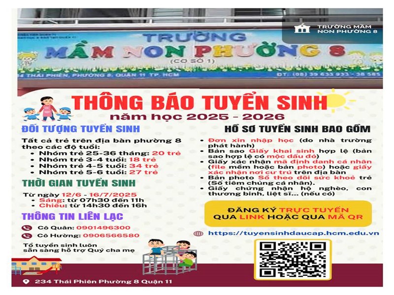 Trường mầm non phường 8 tuyển sinh năm học 2025-2026