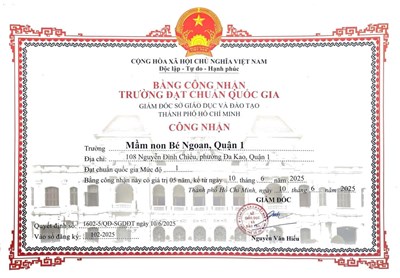 Trường Mầm non Bé Ngoan đạt Bằng công nhận trường mầm non đạt chuẩn quốc gia mức độ 1 - lần thứ 4