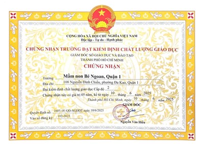 Trường Mầm non Bé Ngoan đạt Chứng nhận trường đạt Kiểm định chất lượng giáo dục cấp độ 2 - lần thứ 3