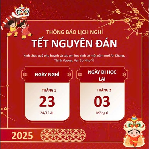 Thông báo: về treo cờ tổ quốc và nghỉ tết nguyên đán ất tỵ 2025