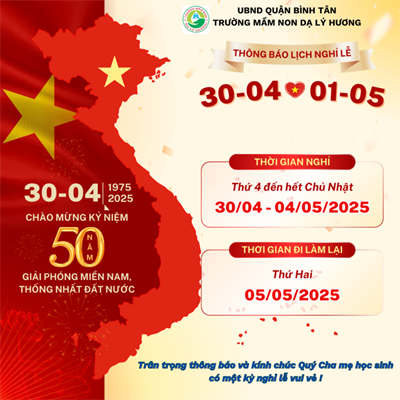 Thông báo lịch nghĩ lễ 30-4 và 1-5 năm 2025