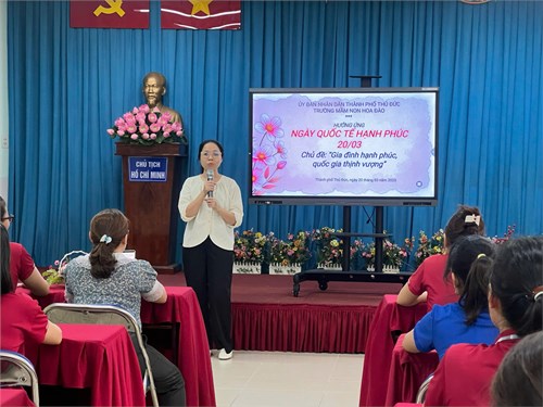 Vào ngày 20/03/2025, công đoàn trường Mầm non Hoa Đào hưởng ứng Ngày quốc tế hạnh phúc 20/03 với chủ đề : Gia đình hạnh phúc, quốc gia thịnh vượng 