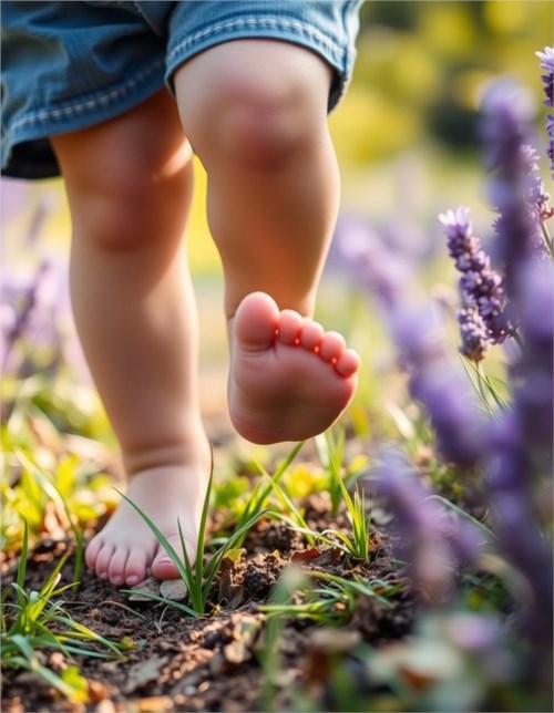 Cho trẻ đi chân trần chạm đất để lớn khôn