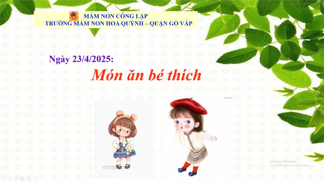 Thực đơn của trẻ : Ngày 23/4/2025
