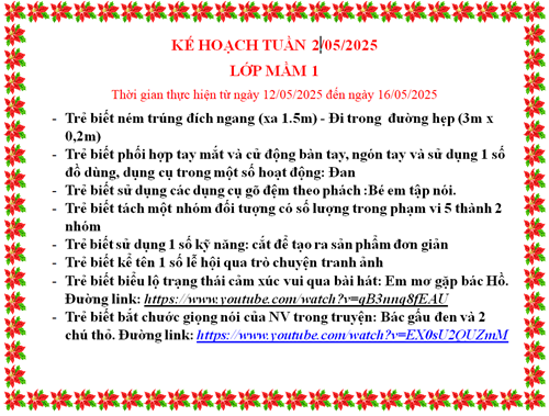 kế hoạch chăm sóc giáo dục lớp mầm 1 tuần 2 tháng 5