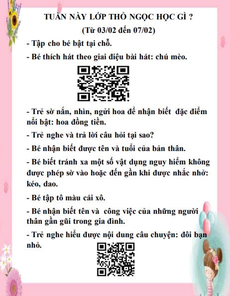 Kế hoạch chăm sóc giáo dục lớp Thỏ Ngọc từ 03/02/2025 đến 07/02/2025