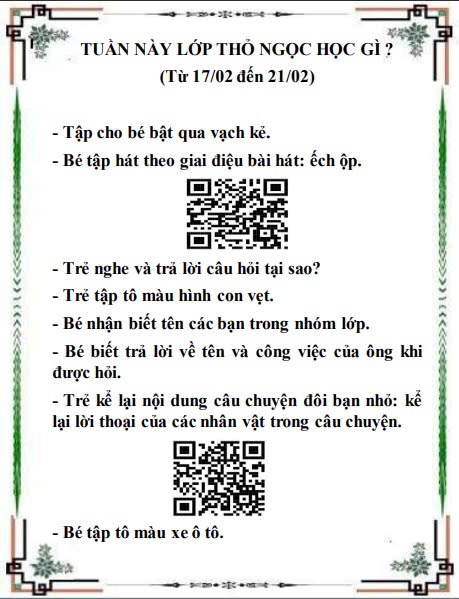 Kế hoach chăm sóc giáo dục lớp Thỏ ngọc từ 17/02/2025 đến 21/02/2025