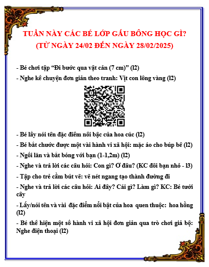 Kế hoạch chăm sóc giáo dục lớp Gấu Bông từ 03/02/2025 đến 07/02/2025