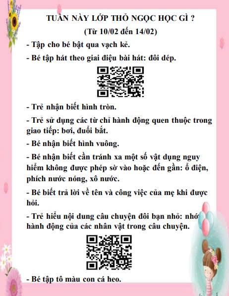 Kế hoạch chăm sóc giáo dục lớp Thỏ Ngọc từ 10/02/2025 đến 14/02/2025