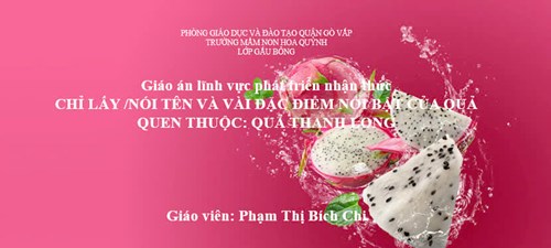 Giáo án phát triển nhận thức: chỉ lấy / nói tên vài đặc điểm nổi bật của quả thanh long.
Lứa tuổi: 18 - 24 tháng.