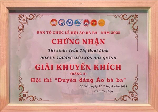Cô Trần Thị Hoài Linh - trường MN Hoa Quỳnh đạt giải Khuyến khích hội thi  Duyên dáng Áo bà ba  năm 2025