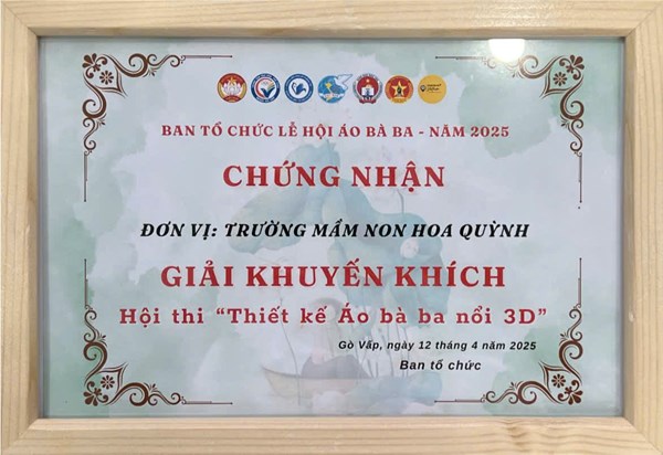 Trường MN Hoa Quỳnh đạt giải Khuyến khích hội thi  Thiết kế Áo bà ba nổi 3D 