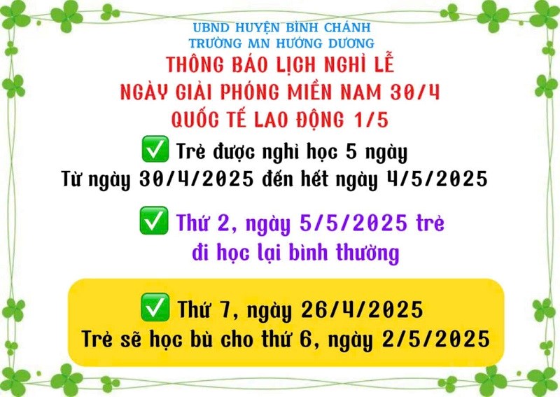 Thông báo nghỉ lễ ngày Chiến thắng 30/4 và ngày Quốc tế lao động 01/5