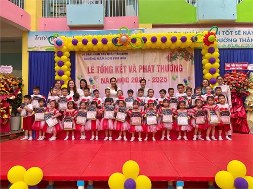 Các bé lớp Mầm 1 lãnh thưởng cuối năm học 2024-2025
