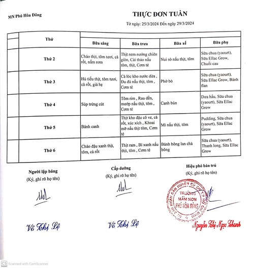 Thực đơn tuần 04 tháng 06 năm 2024