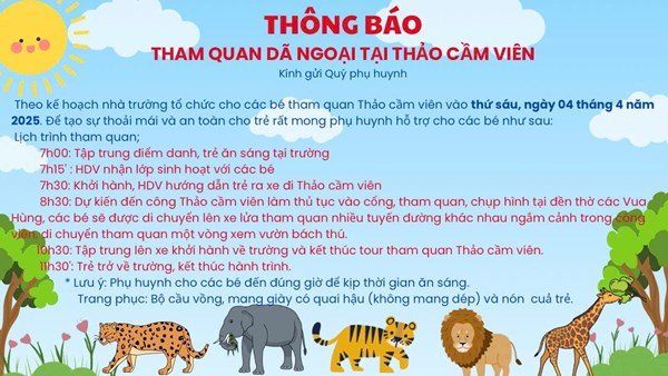 Thông báo: Tham quan dã ngoại Thảo Cầm Viên